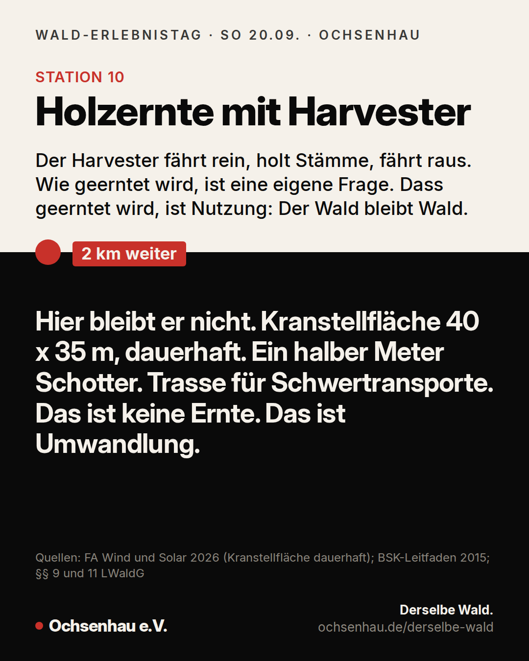 Station 10 Holzernte mit Harvester und 2 km weiter